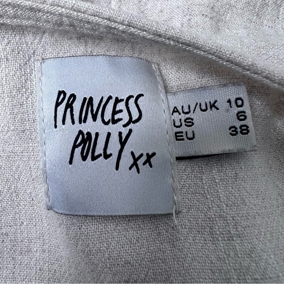 Princess Polly Tie Front Beige Tan Linen Romper Size 6 - Picture 15 of 16